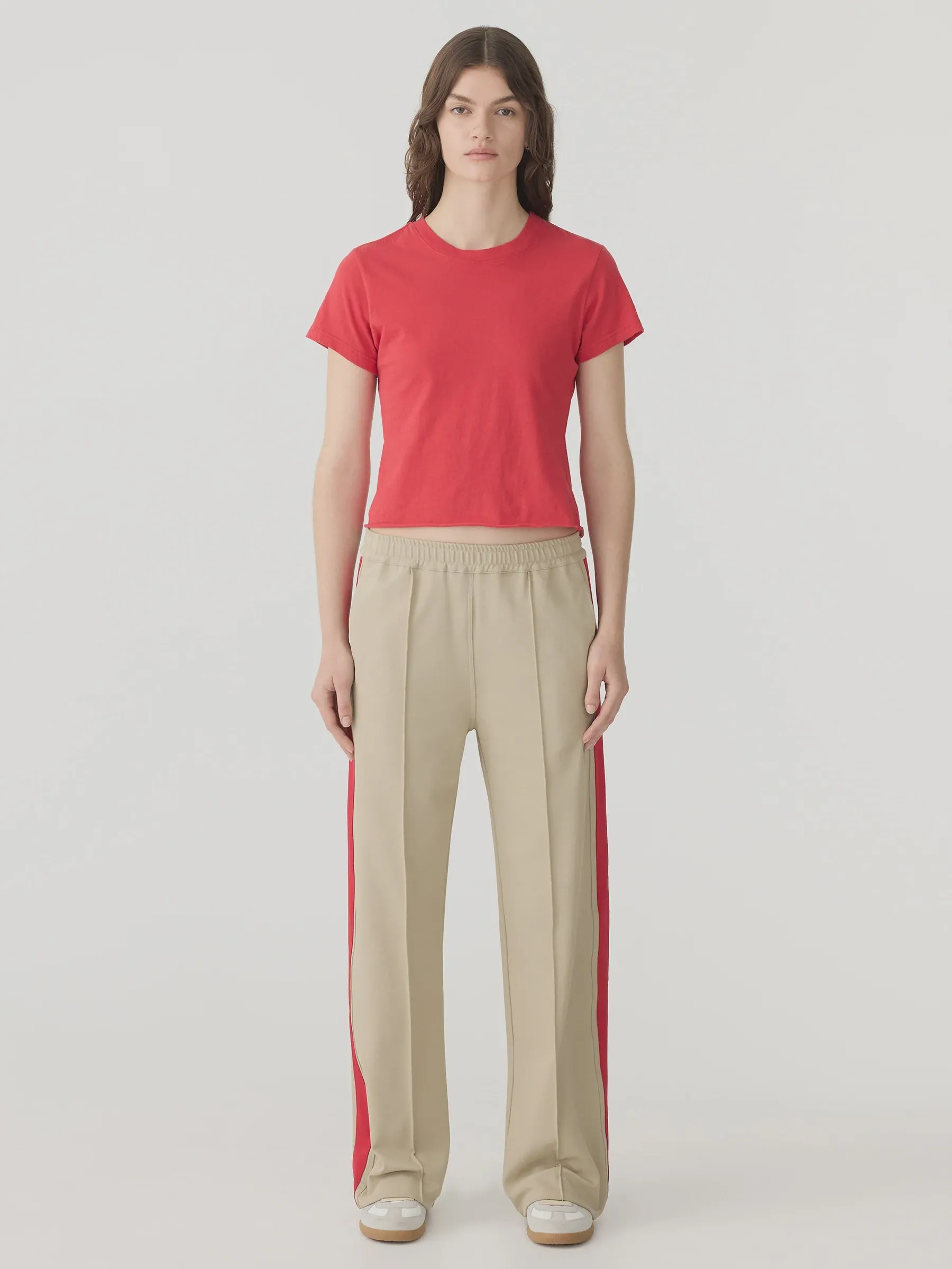 Bassike Twill Stripe Detail Pant in Light Tan and Red
