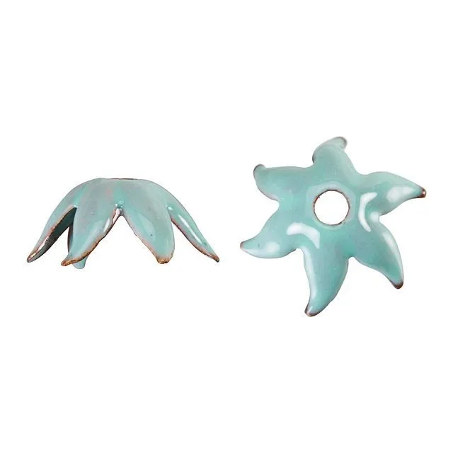 Bead Cap, Small Bellflower 12mm, Enameled Brass Surf Green, by Gardanne Beads (1 Piece)