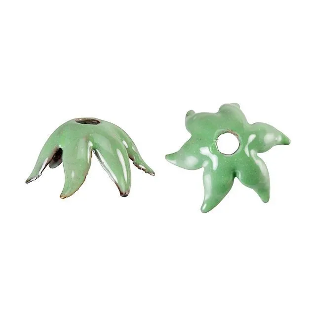 Bead Cap, Small Bellflower 12mm, Enameled Brass Willow Green, by Gardanne Beads (1 Piece)