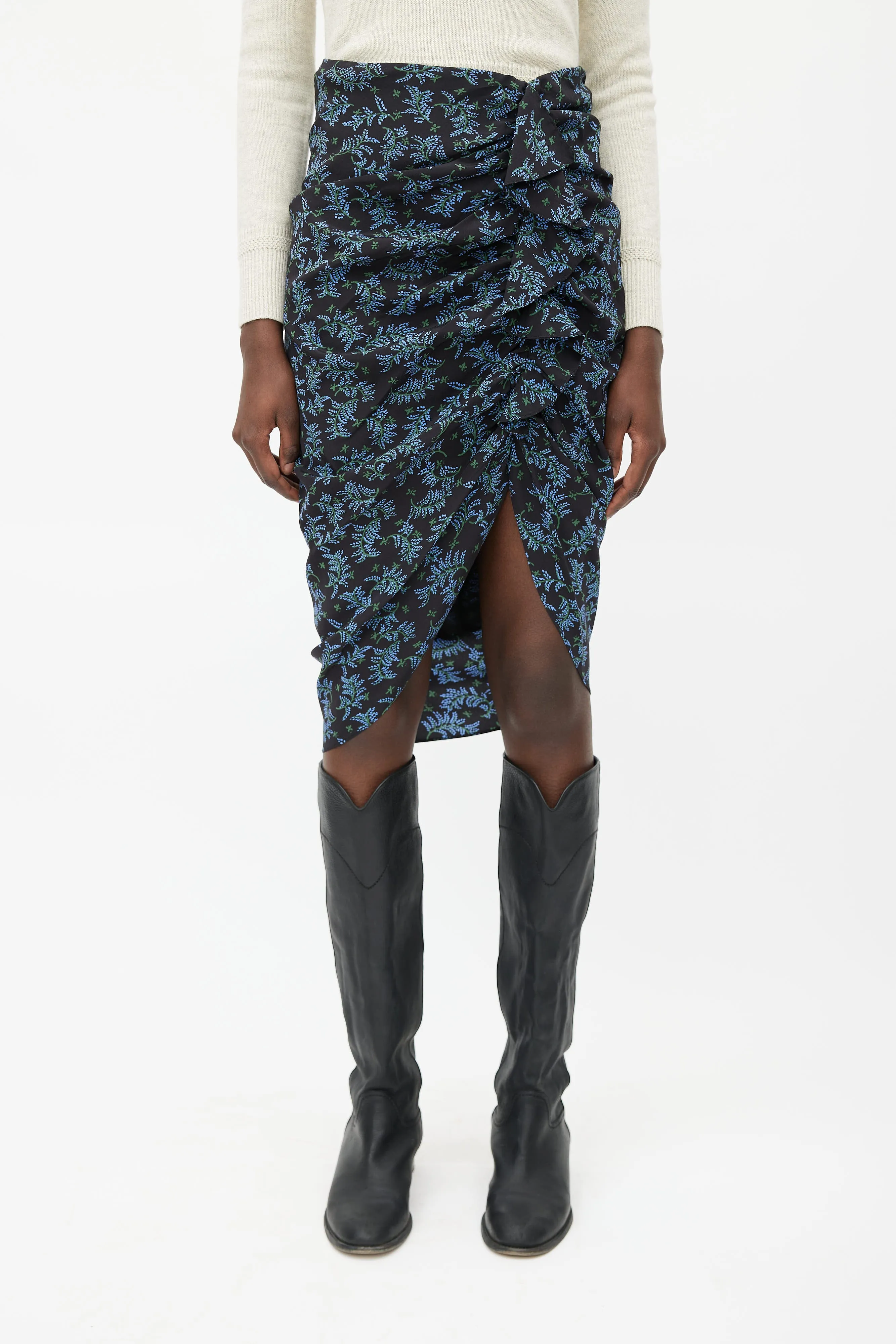 Black & Blue Floral Ruched Skirt