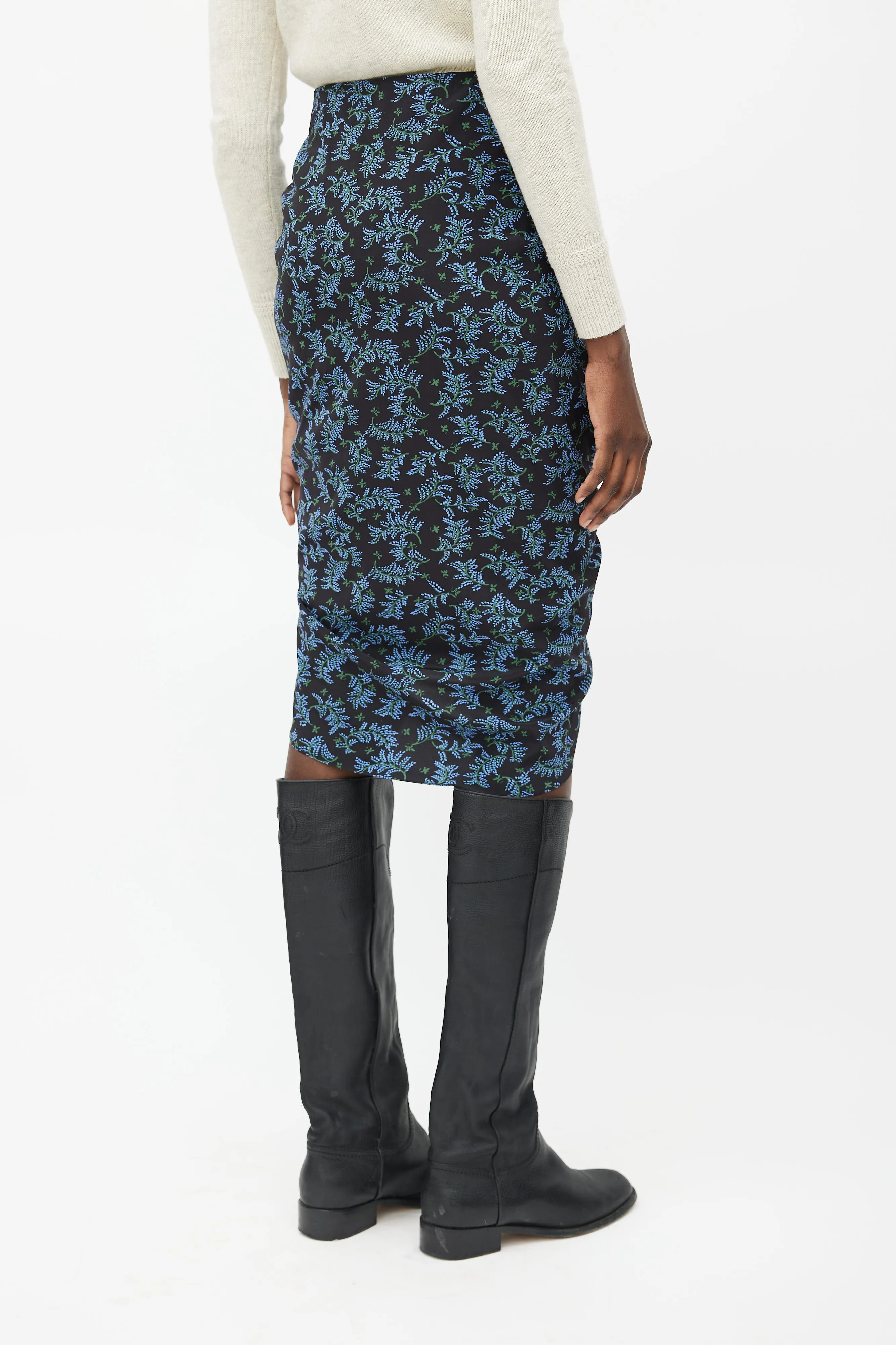 Black & Blue Floral Ruched Skirt