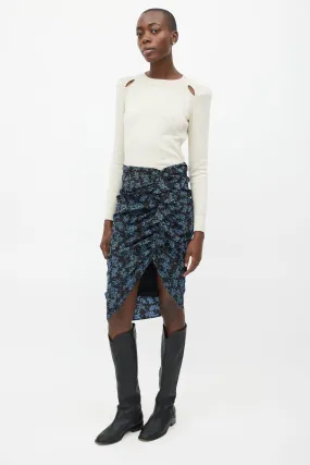 Black & Blue Floral Ruched Skirt
