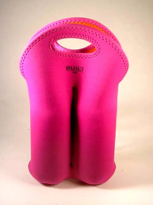 Built NY Two-Bottle Wine Tote in Pink w/ Orange Lining