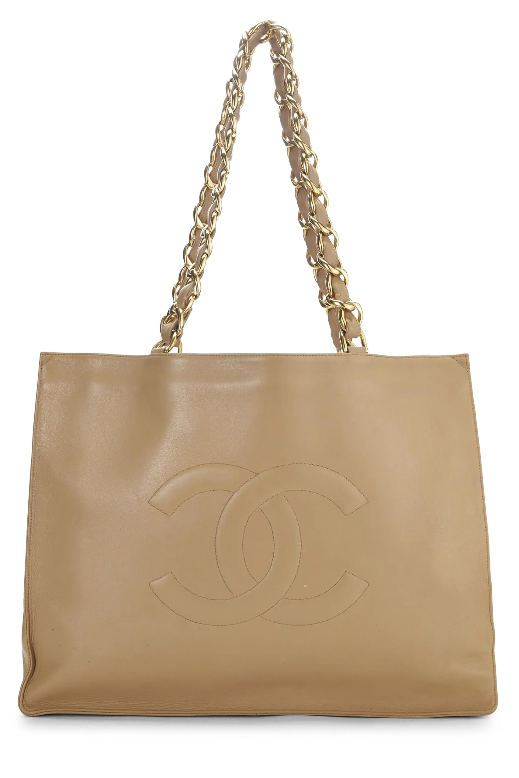 Chanel,  Beige Lambskin Flat Chain Handle Tote, Beige