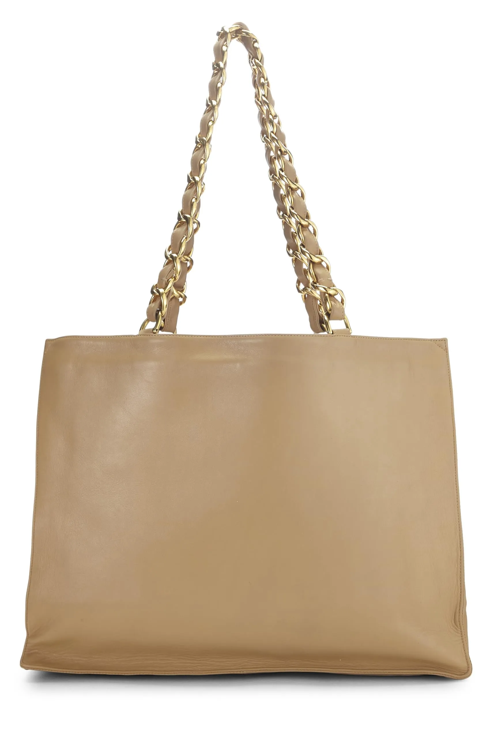 Chanel,  Beige Lambskin Flat Chain Handle Tote, Beige