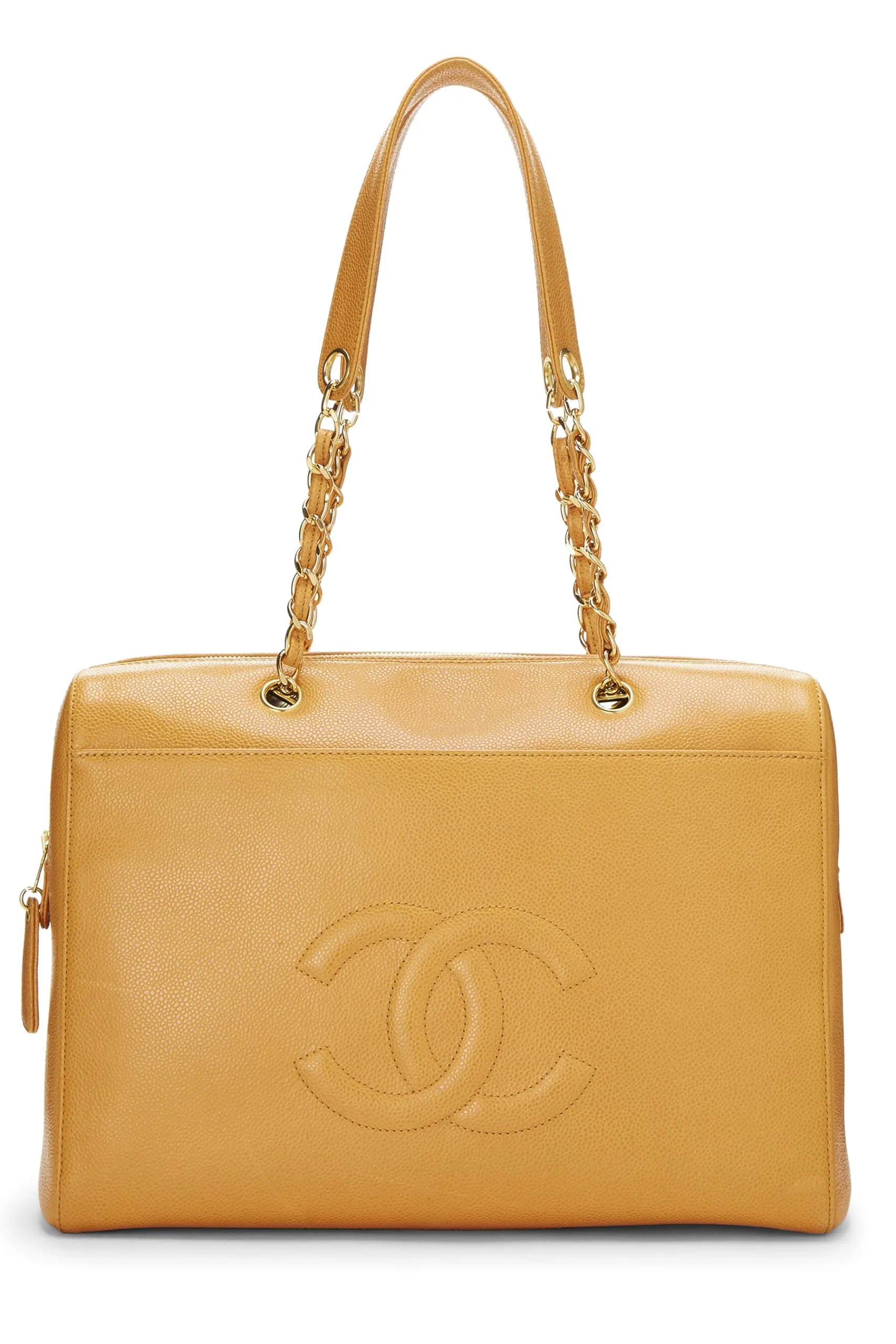 Chanel,  Orange Caviar Zip Tote Small, Orange