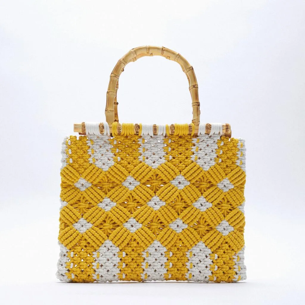 Christmas Gift Fashion Rope Woven Women Handbags Bamboo Handle Hand Bags Large Capacity Tote Summer Beach Straw Bag Casual Lady Bali Purse 2021