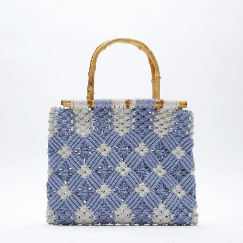 Christmas Gift Fashion Rope Woven Women Handbags Bamboo Handle Hand Bags Large Capacity Tote Summer Beach Straw Bag Casual Lady Bali Purse 2021