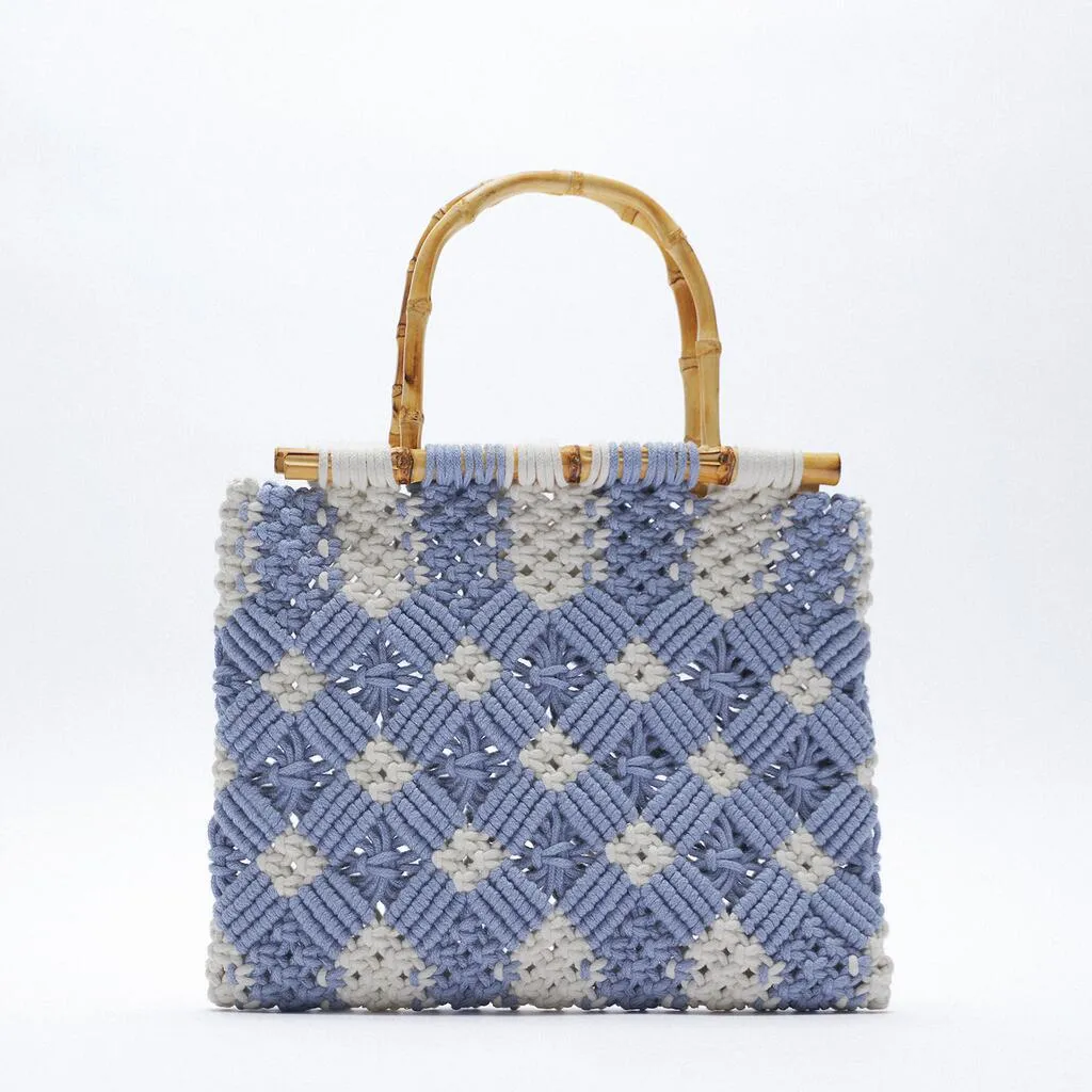Christmas Gift Fashion Rope Woven Women Handbags Bamboo Handle Hand Bags Large Capacity Tote Summer Beach Straw Bag Casual Lady Bali Purse 2021