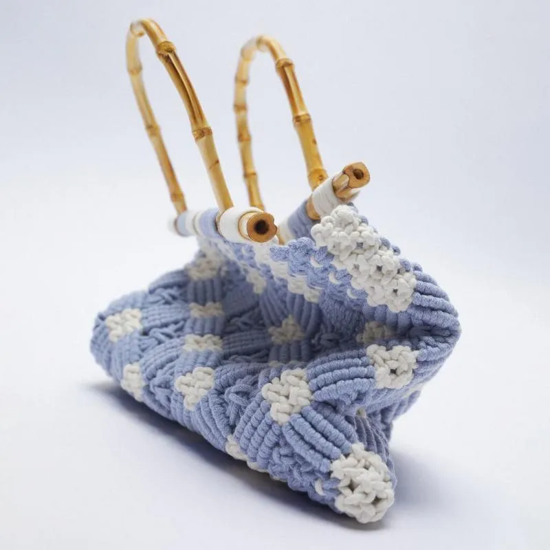 Christmas Gift Fashion Rope Woven Women Handbags Bamboo Handle Hand Bags Large Capacity Tote Summer Beach Straw Bag Casual Lady Bali Purse 2021