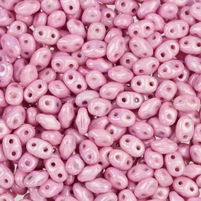 Czech Glass MiniDuo, 2-Hole Beads 2x4mm, Opaque Soft Pink Luster   (2.5 Inch Tube)