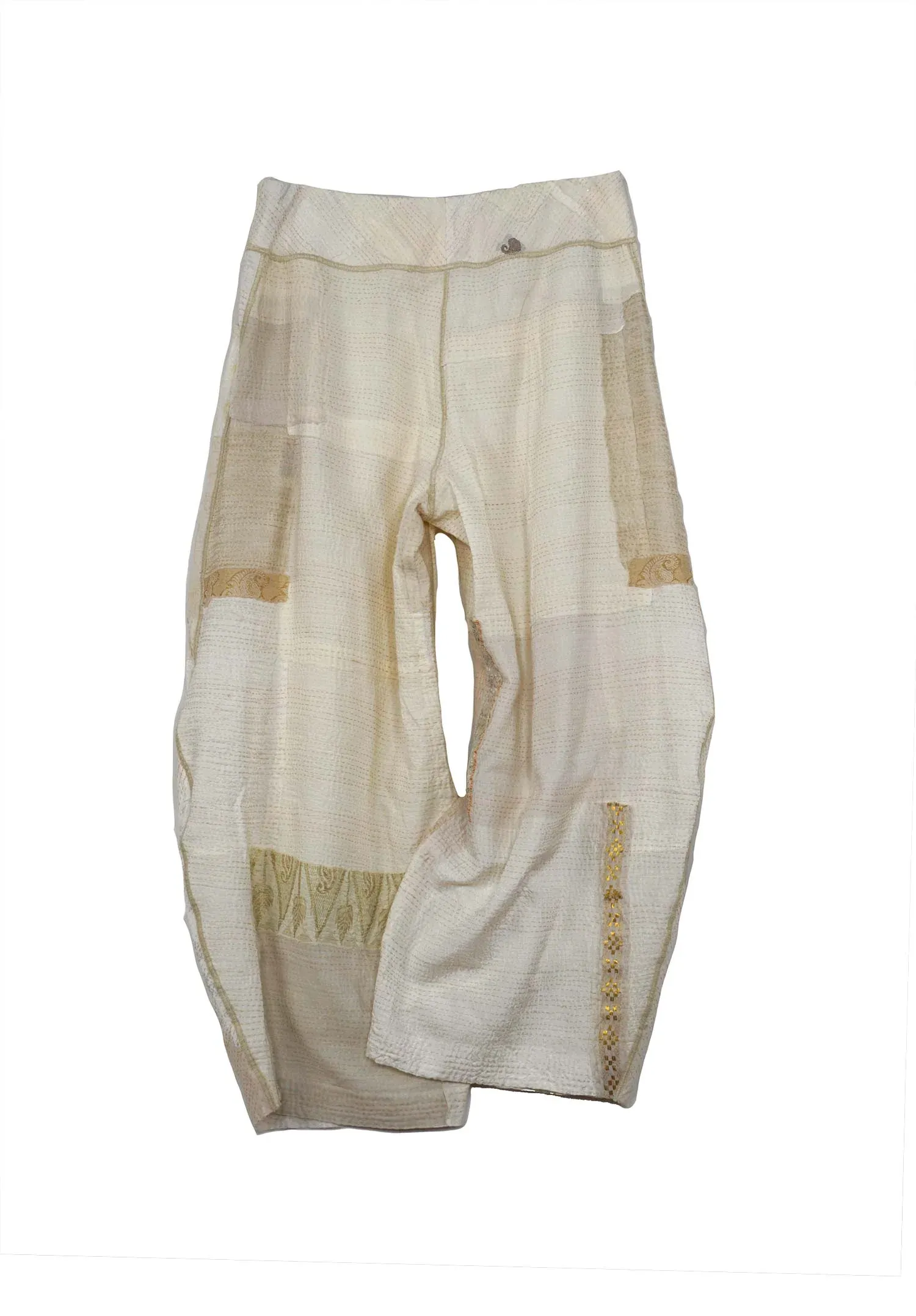 FRAYED PATCH KANTHA KNEE TUCKED PANTS - fi2625-ivy -