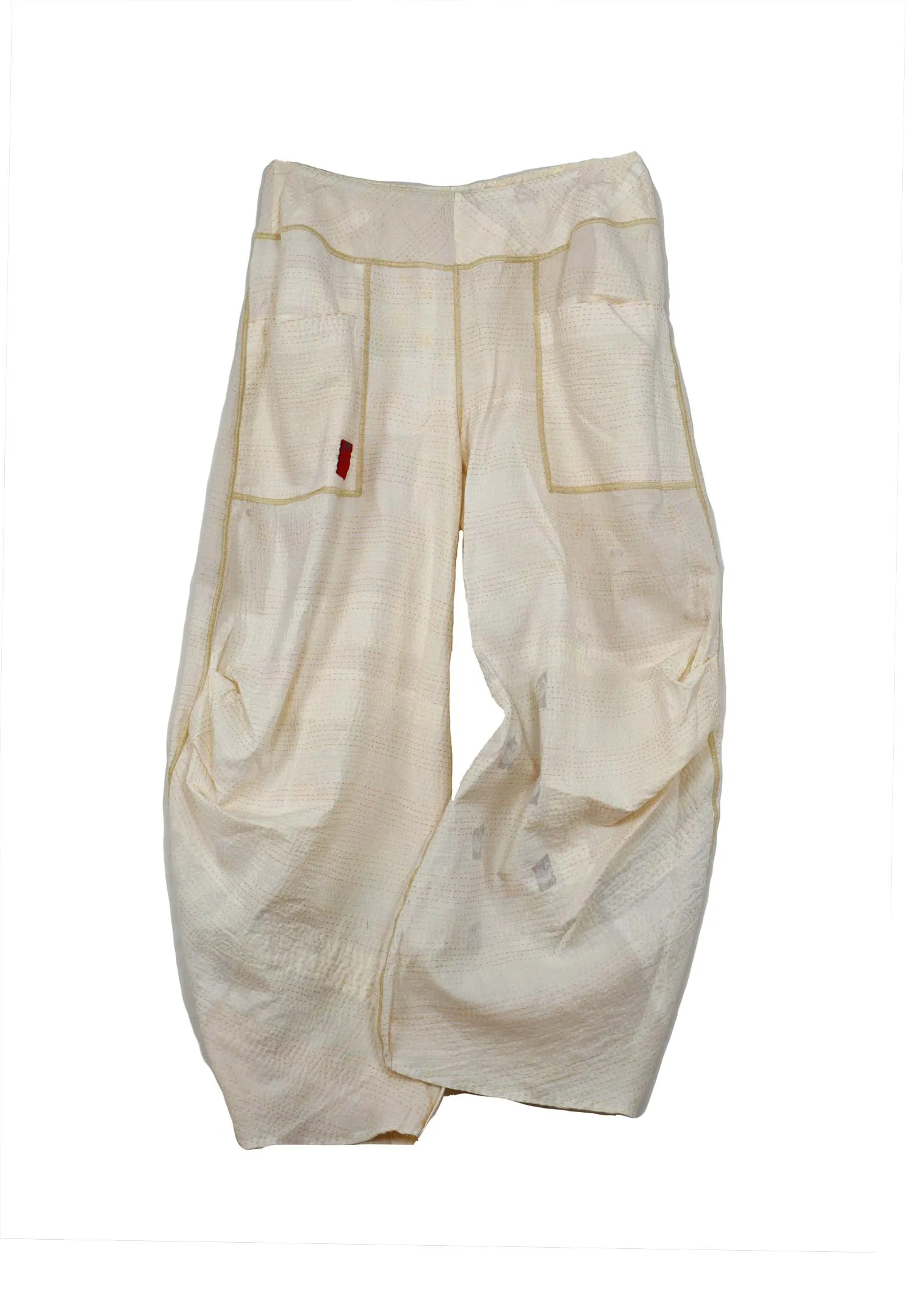 FRAYED PATCH KANTHA KNEE TUCKED PANTS - fi2625-ivy -