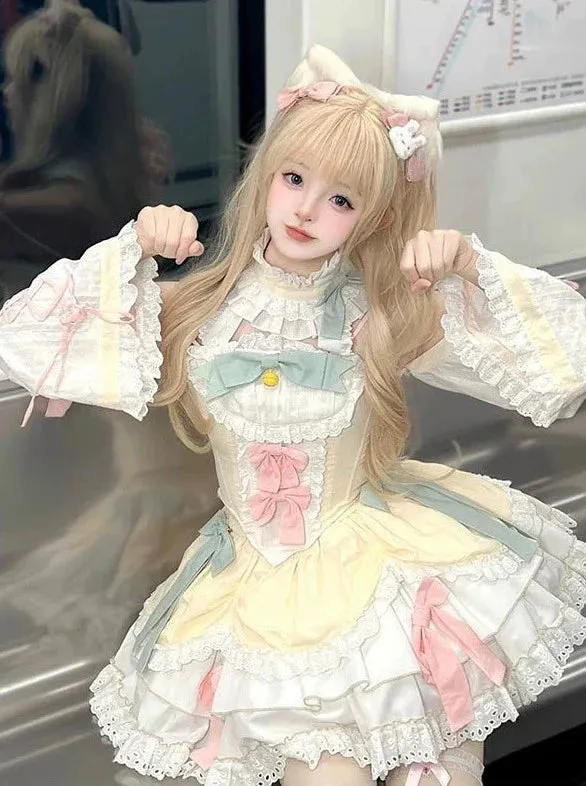 Girly Lolita Sleeves Dress Sweet Pastel-colored