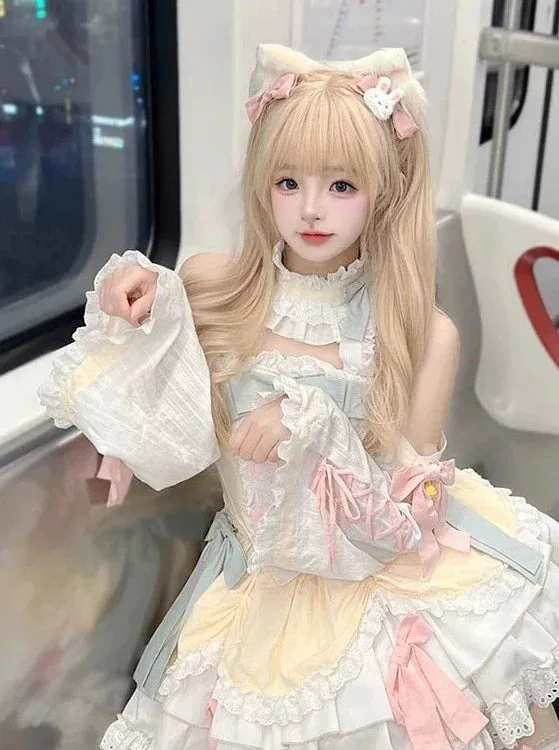 Girly Lolita Sleeves Dress Sweet Pastel-colored