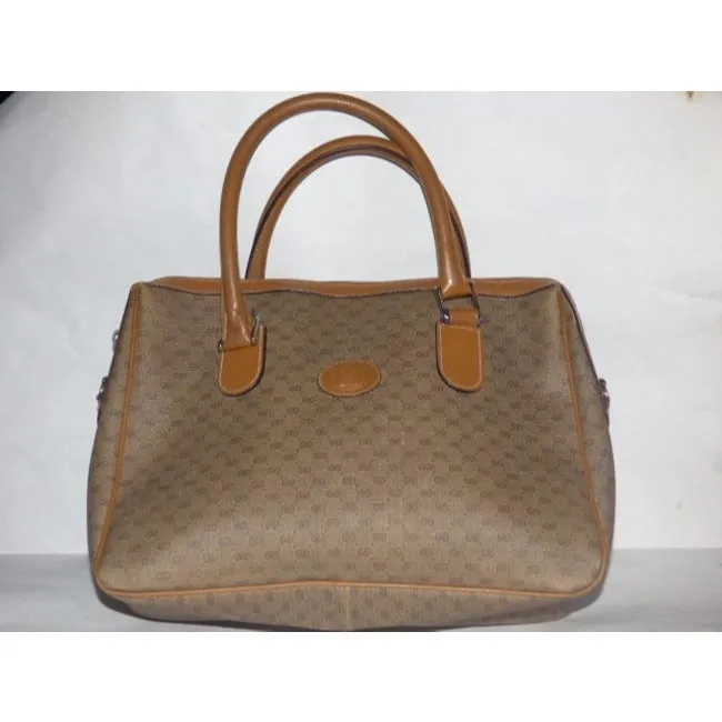 Gucci Boston Xl Two Style Purse Brown Patent Gg Canvas Satchel
