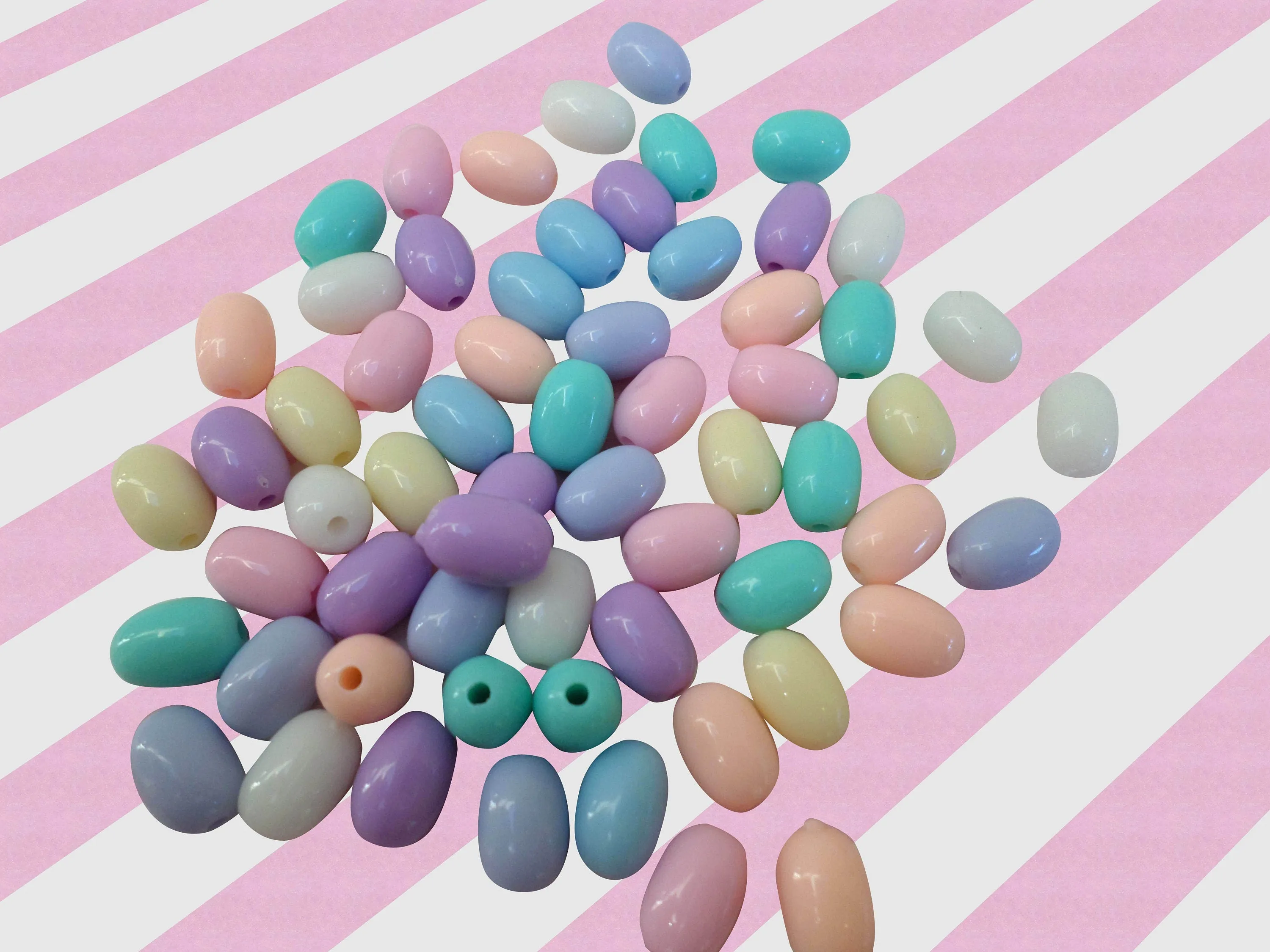 Kawaii Pastel Tic Tac Candy Oval Beads, 30pc set