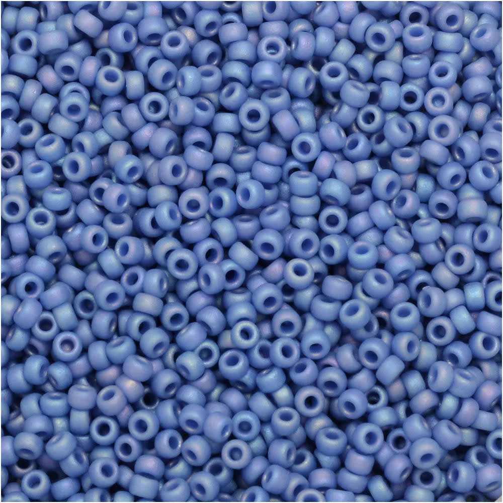 Miyuki Round Seed Beads, 15/0, #94704 Frost Opaque Glaze Rainbow Soft Blue (8.2 Gram Tube)