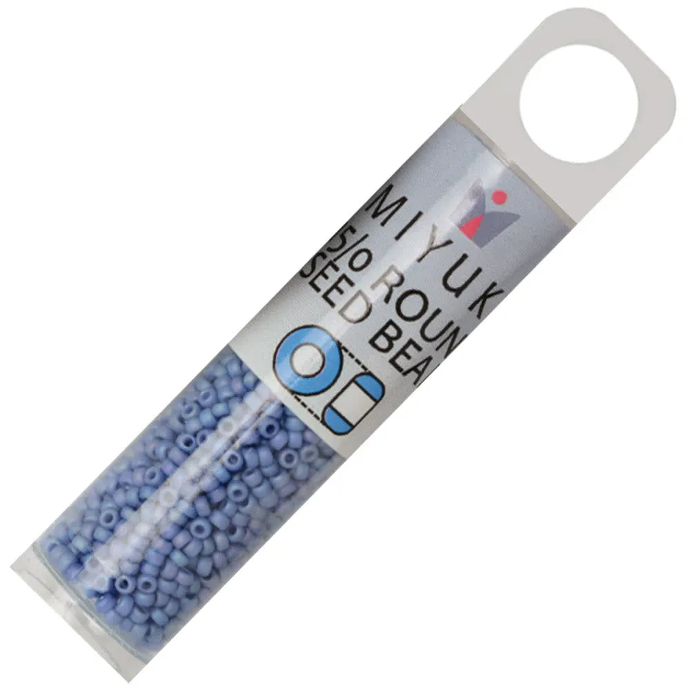 Miyuki Round Seed Beads, 15/0, #94704 Frost Opaque Glaze Rainbow Soft Blue (8.2 Gram Tube)