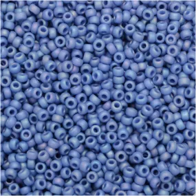 Miyuki Round Seed Beads, 15/0, #94704 Frost Opaque Glaze Rainbow Soft Blue (8.2 Gram Tube)
