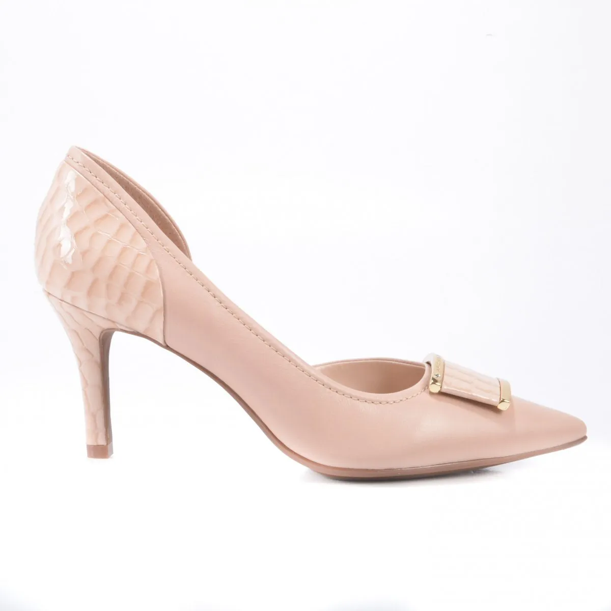 Nude Pump with Side Neckline and Gold Detail