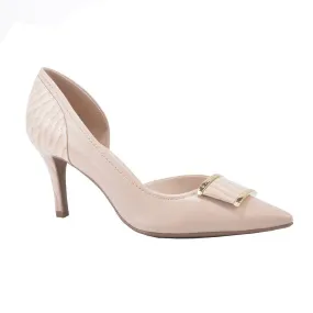 Nude Pump with Side Neckline and Gold Detail