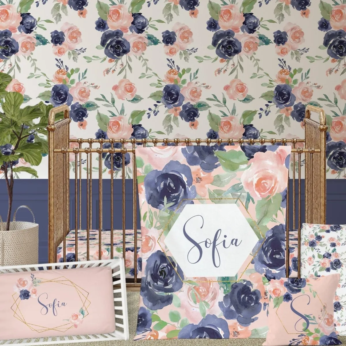 Peach & Navy Floral Nursery Collection
