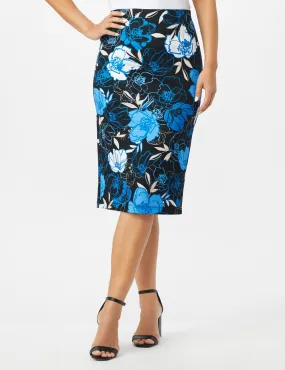 Scuba Crepe Etched Floral Print Skirt