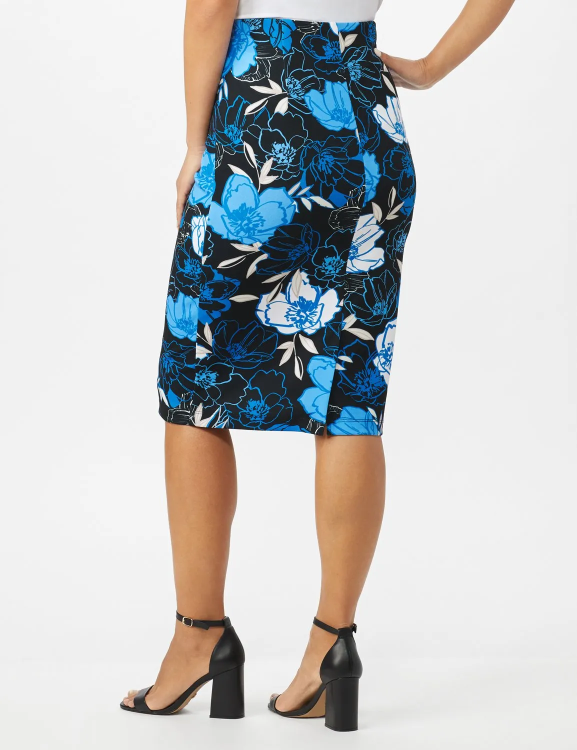 Scuba Crepe Etched Floral Print Skirt