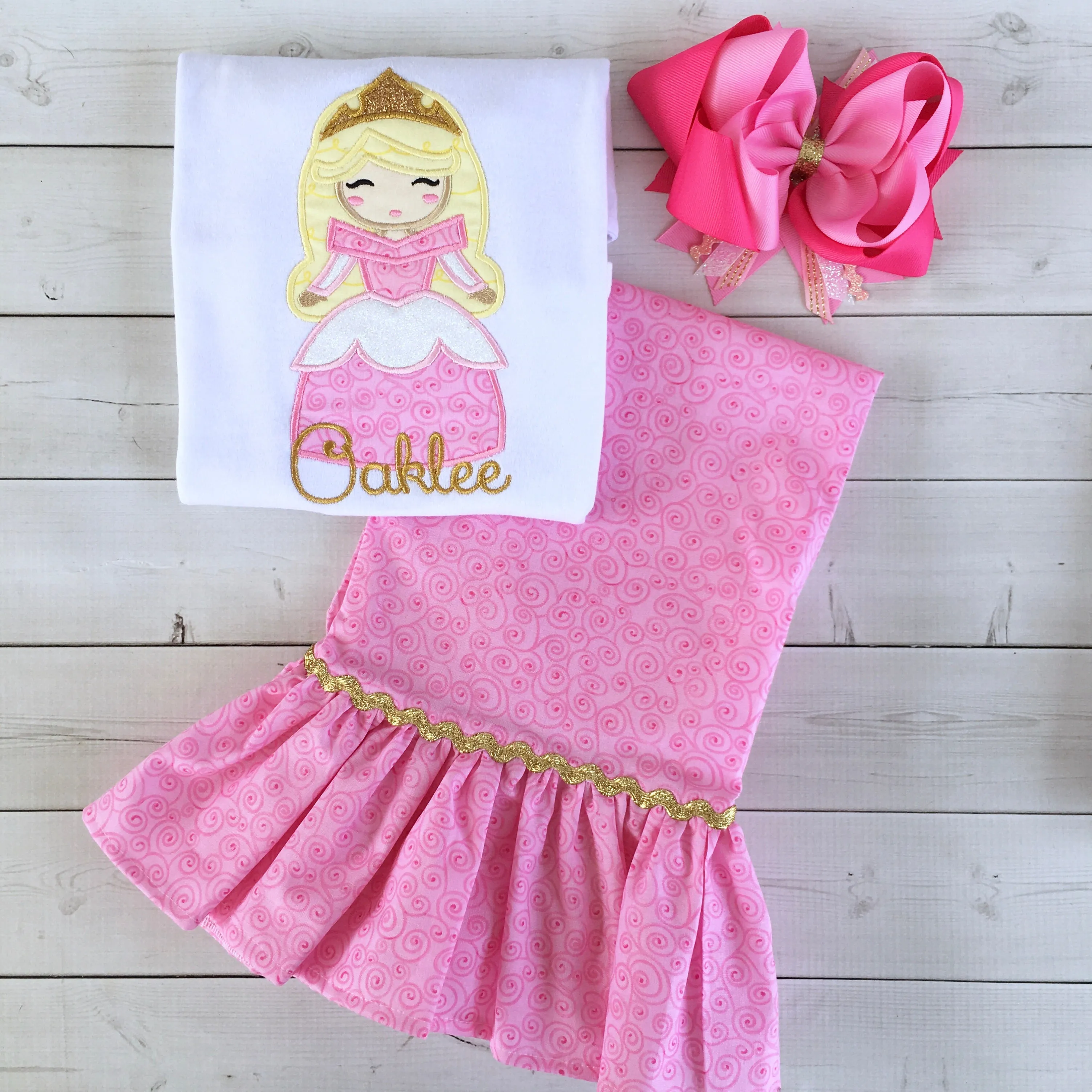 Sleepy Princess Embroidered Single Ruffle Pant Set