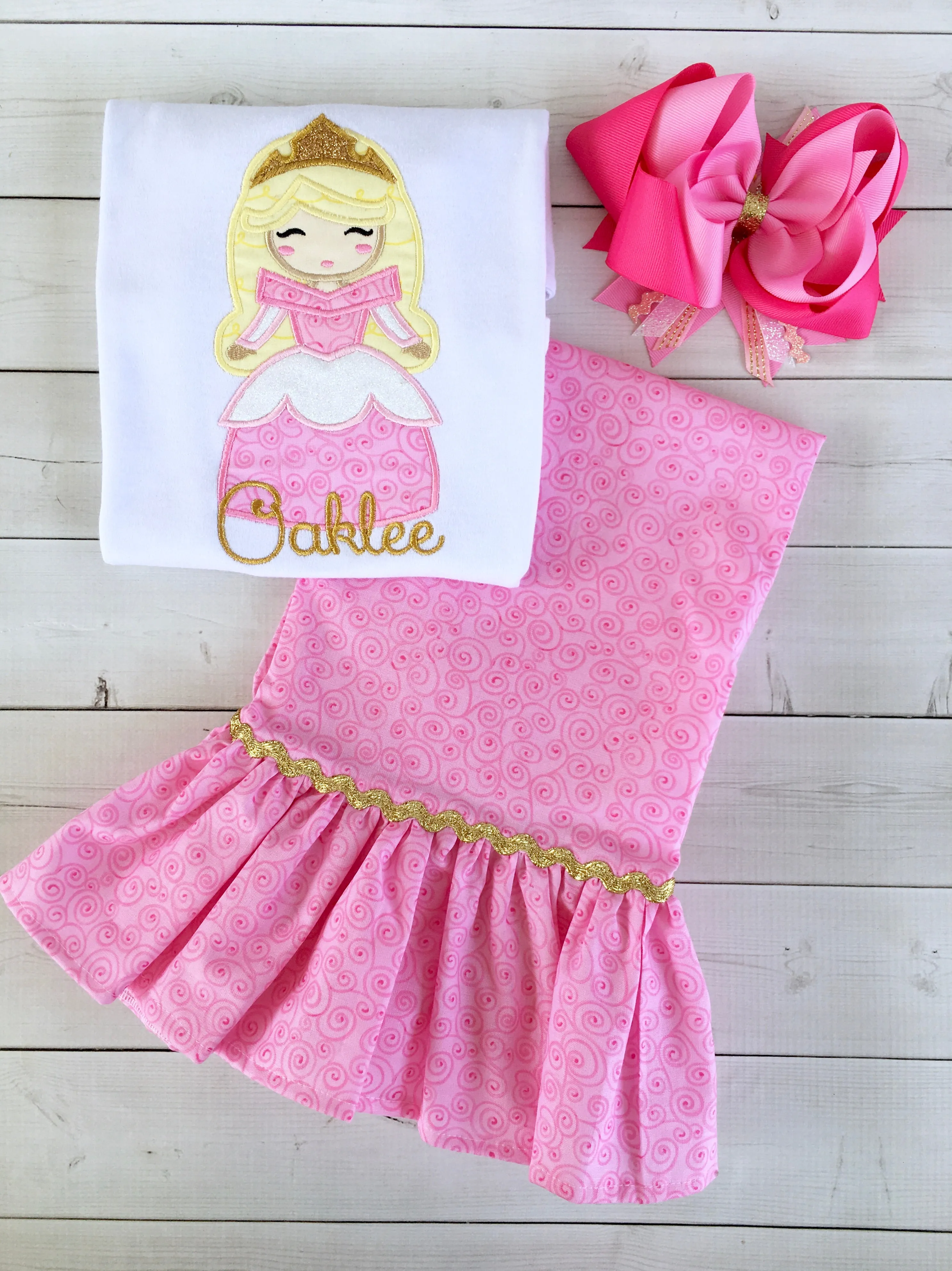 Sleepy Princess Embroidered Single Ruffle Pant Set