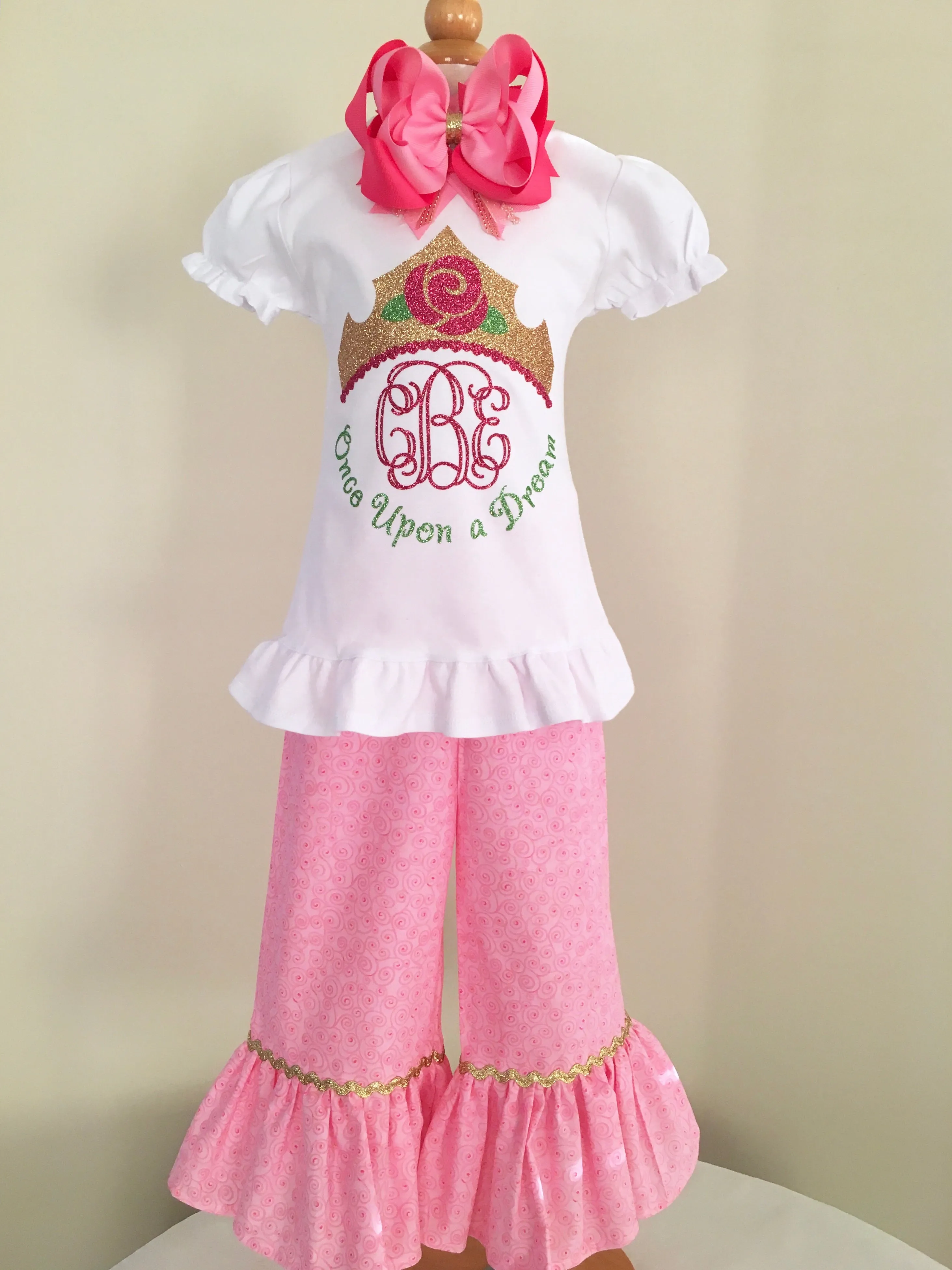 Sleepy Princess Glitter Crown Frame Single Ruffle Pant Set