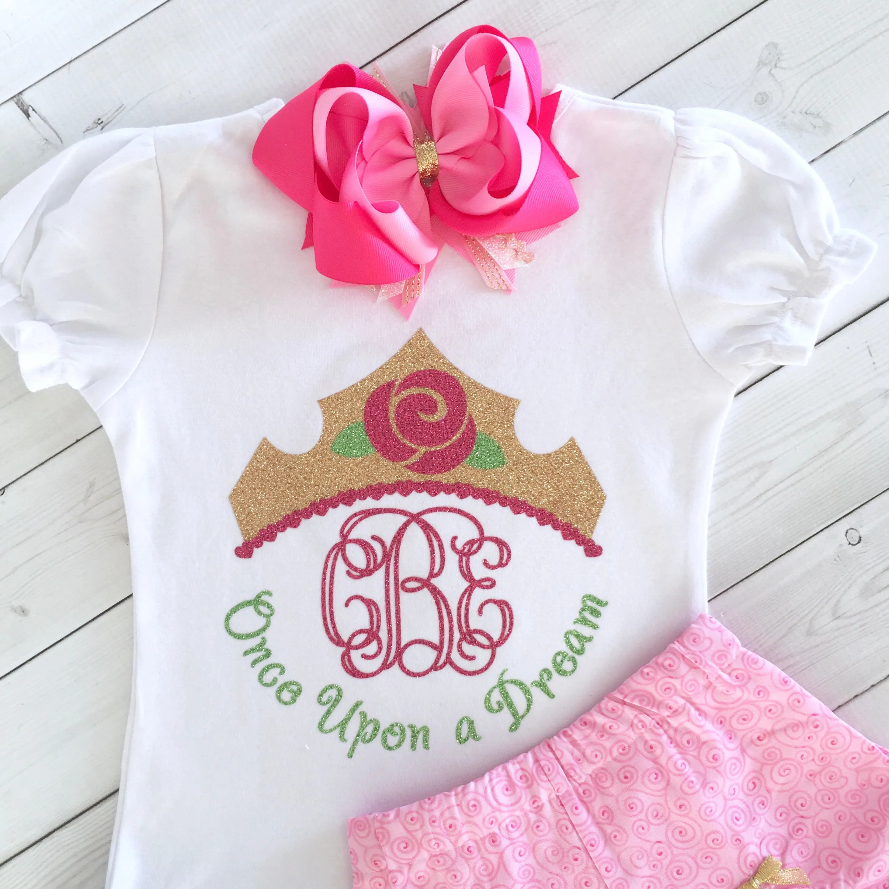 Sleepy Princess Glitter Crown Frame Single Ruffle Pant Set