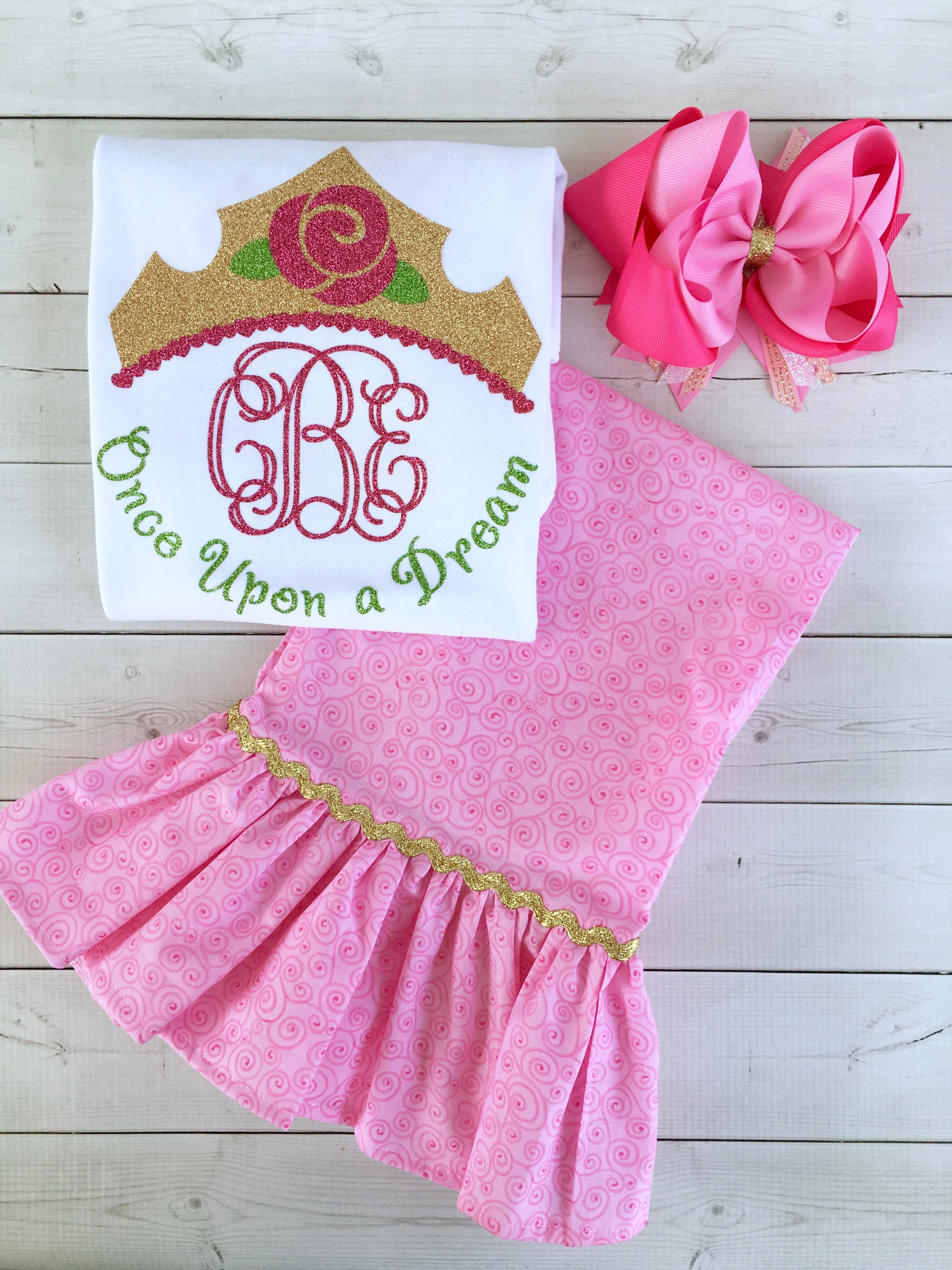 Sleepy Princess Glitter Crown Frame Single Ruffle Pant Set