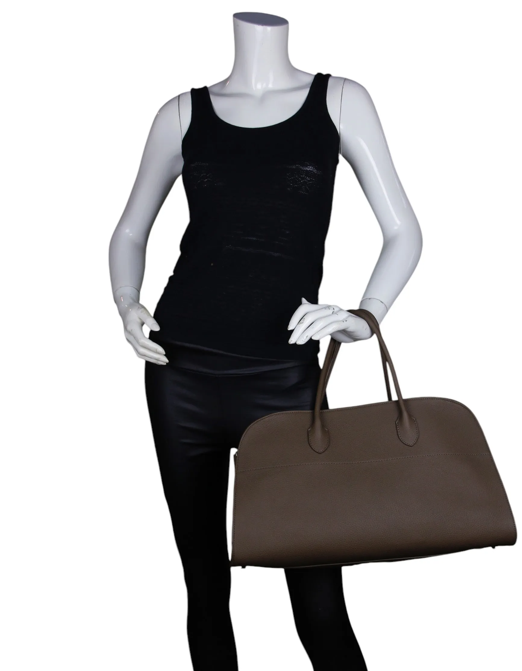 The Row Dark Olive Grained Leather E/W Soft Margaux 15 Bag