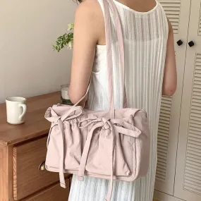 Uakiss Lightweight Casual Nylon Shoulder Bag Unique Fresh Gentle Bow Design Travel Bag Solid Color Soft Large Capacity Women's Tote Bag