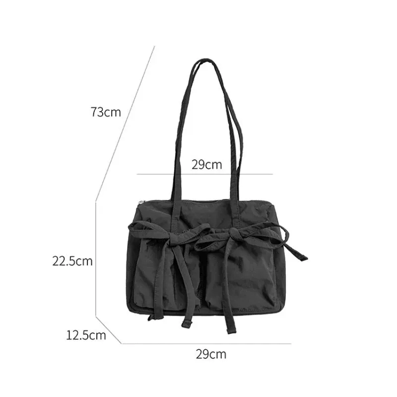 Uakiss Lightweight Casual Nylon Shoulder Bag Unique Fresh Gentle Bow Design Travel Bag Solid Color Soft Large Capacity Women's Tote Bag