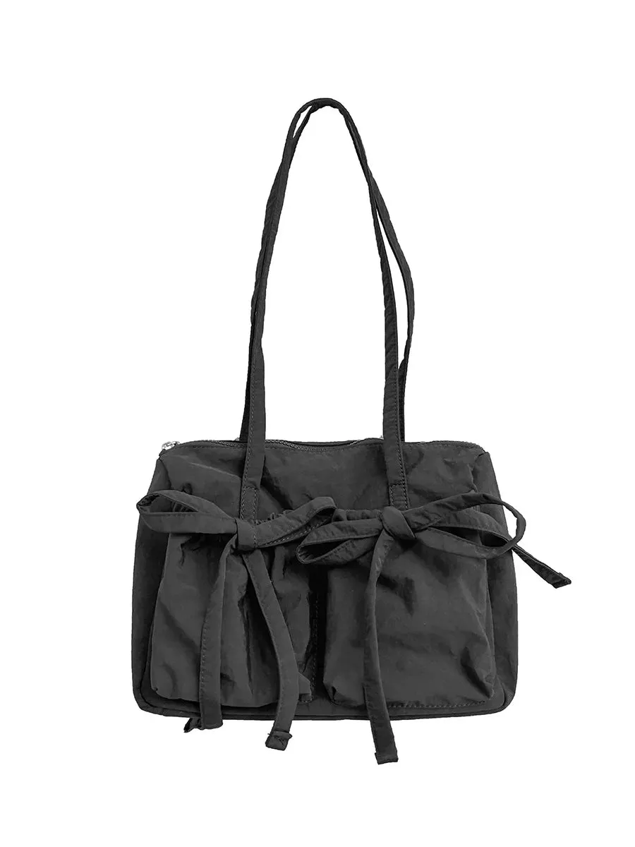 Uakiss Lightweight Casual Nylon Shoulder Bag Unique Fresh Gentle Bow Design Travel Bag Solid Color Soft Large Capacity Women's Tote Bag