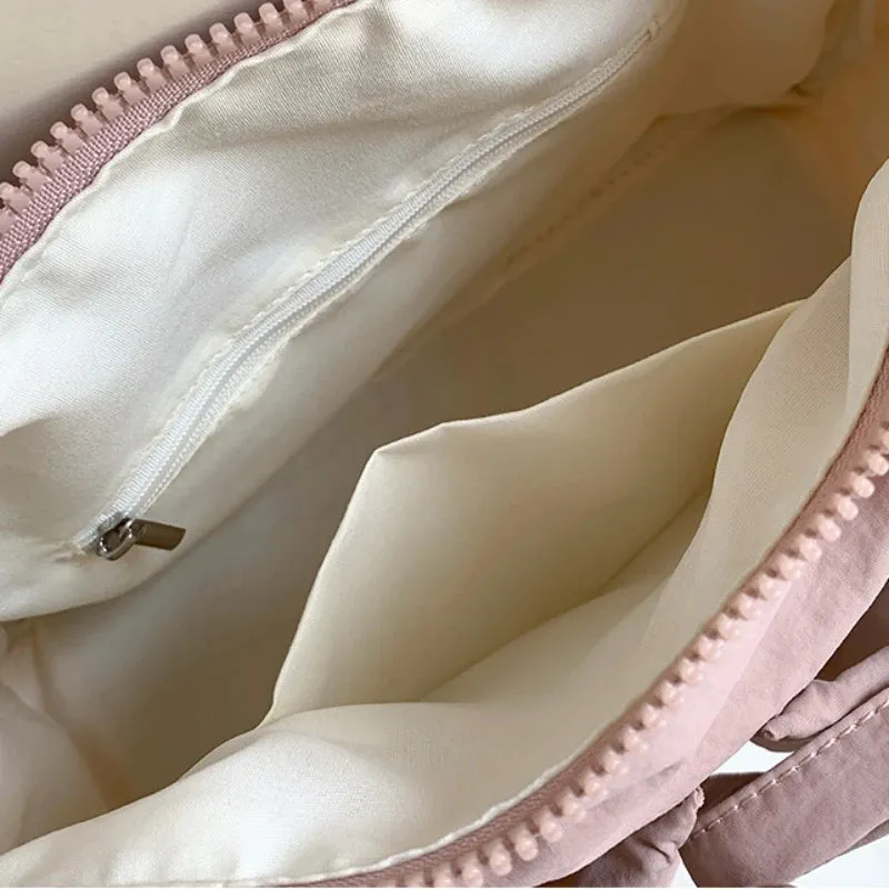 Uakiss Lightweight Casual Nylon Shoulder Bag Unique Fresh Gentle Bow Design Travel Bag Solid Color Soft Large Capacity Women's Tote Bag