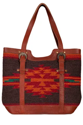 Western Shoulder Tote Geometric Print Woven Front