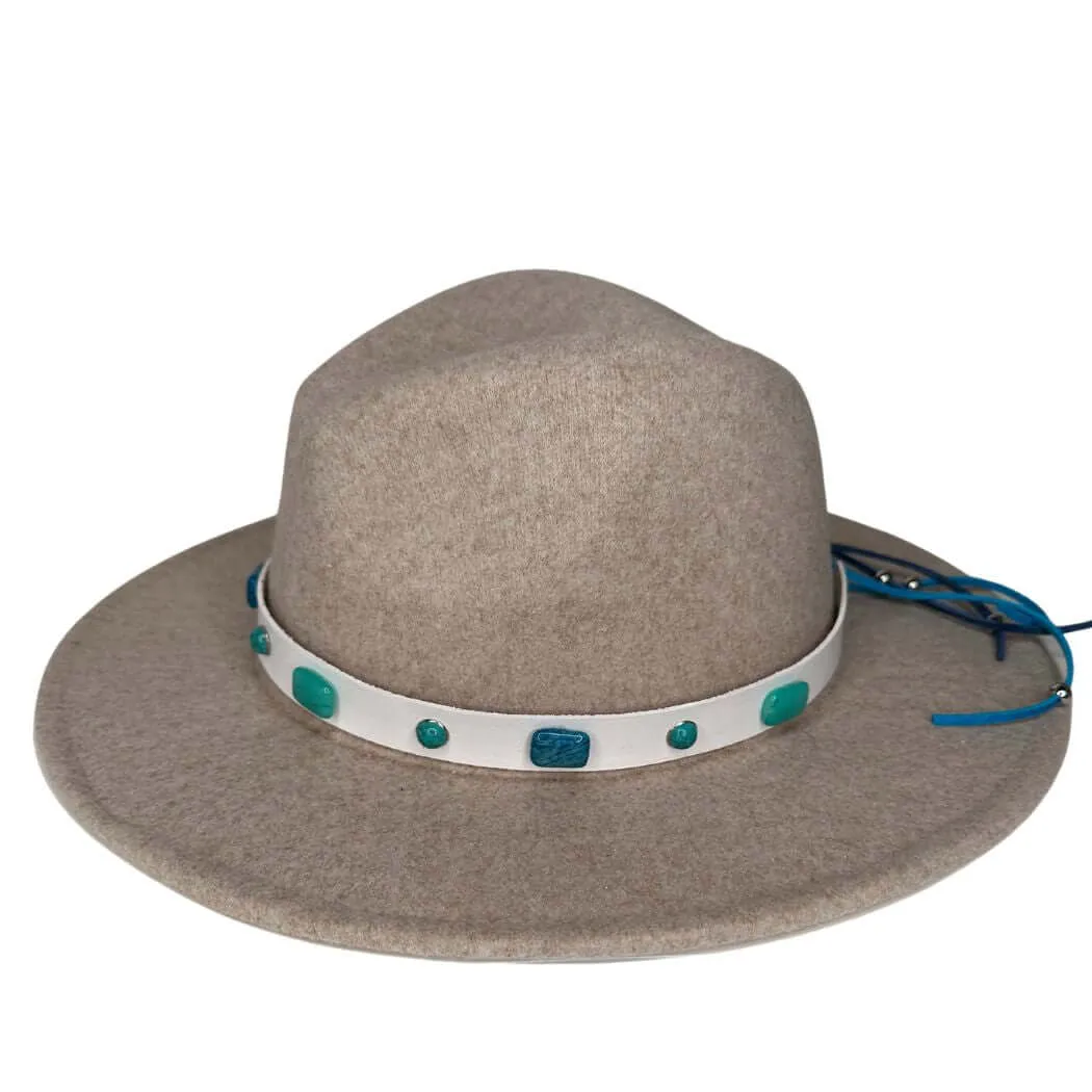 White Leather Hat Band With Turquoise Gemstones